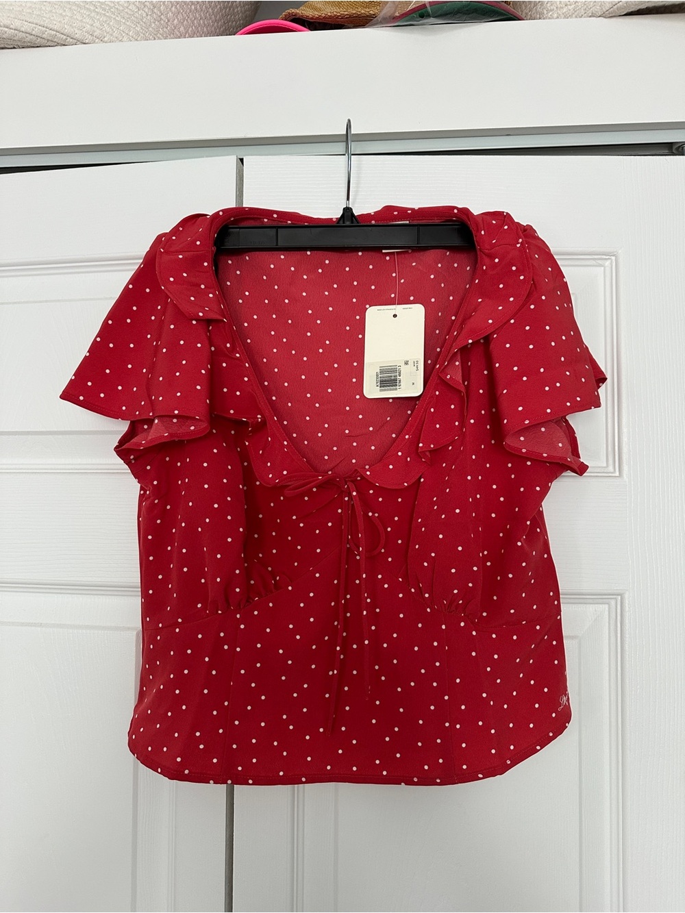Levi's Red Polka Dot Ruffle Tie-Front Blouse